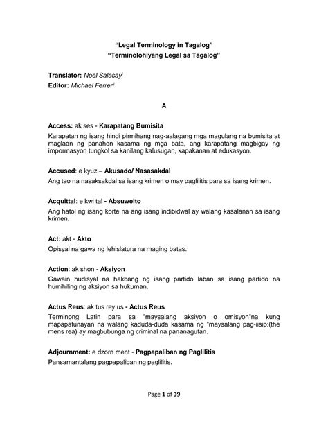 Appendix : Glossary of Tagalog legal terms .